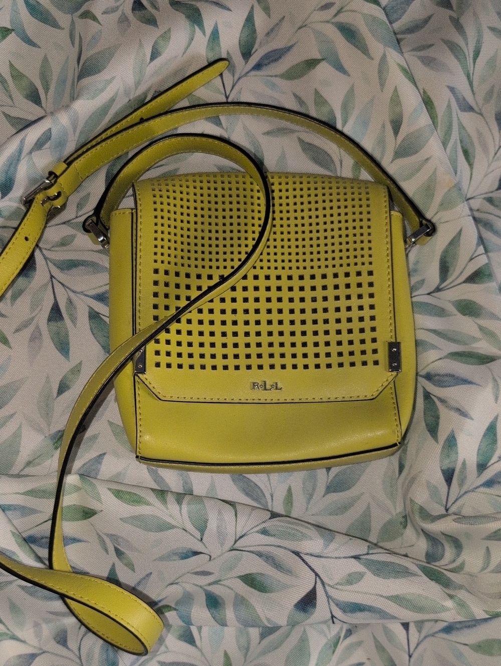 Lauren Ralph Lauren cross body leather perforated bag bright yellow green
